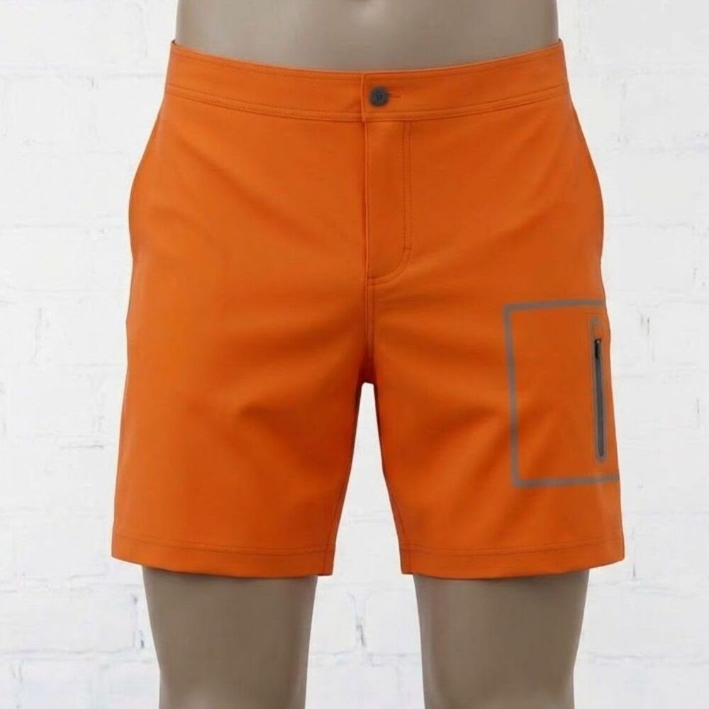Mack Weldon Board Shorts Mens Size Large 37/38 Orange Pockets Unlined Swim Trunk